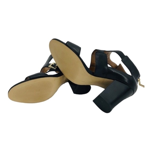TOMMY HILFIGER Black and Gold Wide T-Strap Buckle Up Leather Shoes size 7.5 - Picture 13 of 13